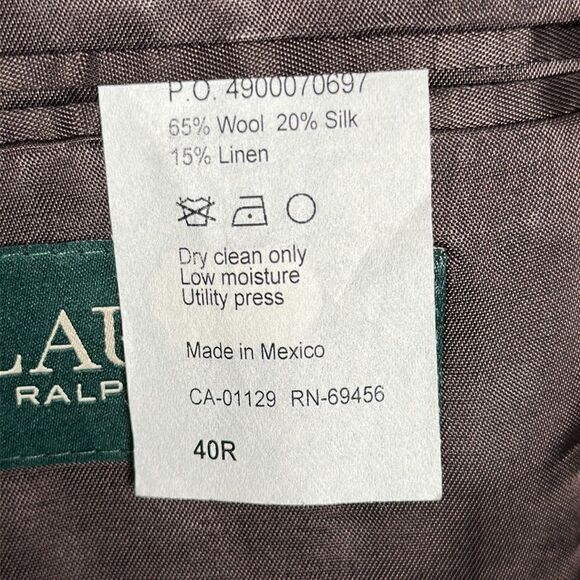 Lauren Ralph Lauren Wool Silk Linen Blend Plaid Single Breasted Blazer 40R - Picture 10 of 12